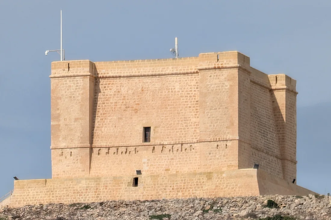 Saint Mary's Tower, the square seventeenth-century watchtower on Comino's southern cliffs