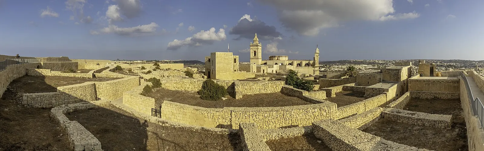 The Cittadella in Victoria, Gozo, with the cathedral and the island beyond